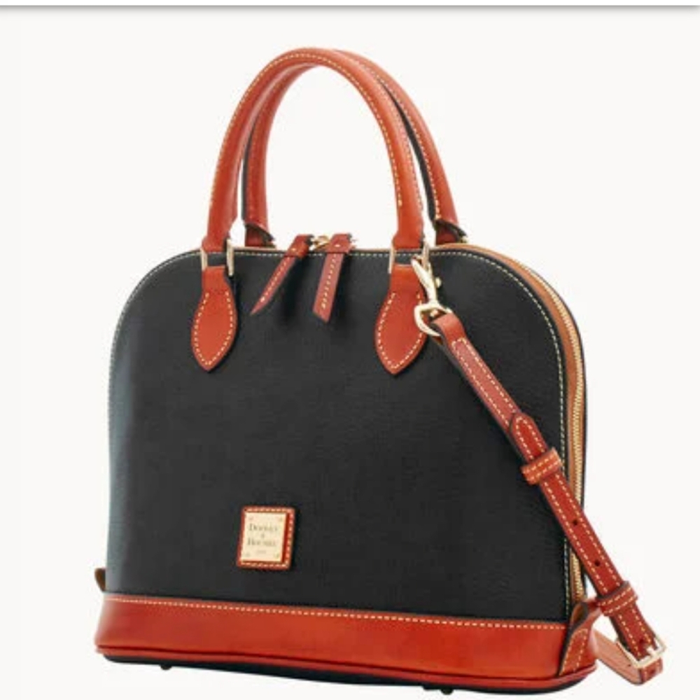 Dooney & Bourke Black and Brown Pebble Grain Zip Zip Satchel